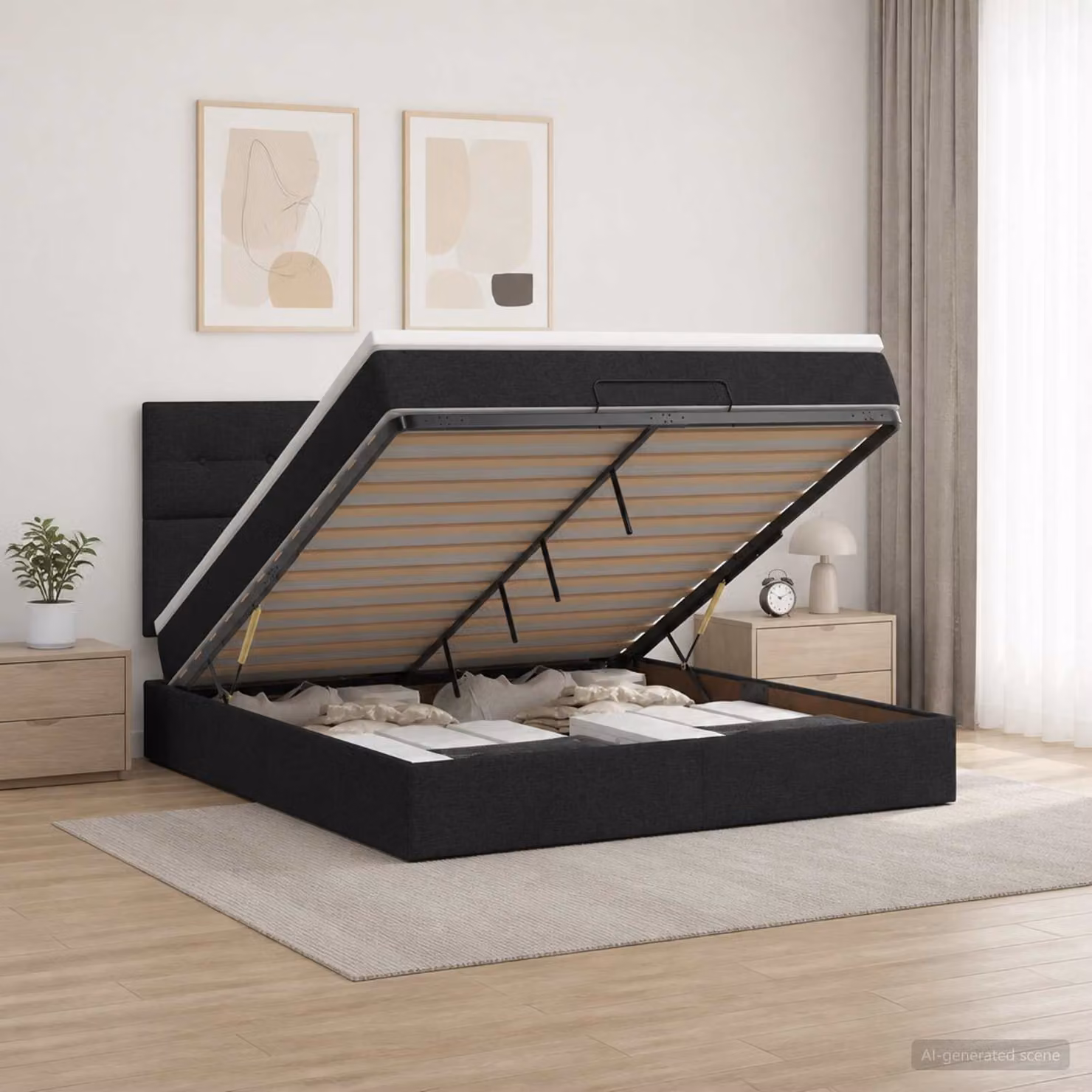 Letto ottomano con materasso vidaXL in tessuto nero L/P/H: 180 x 200 x 140 cm