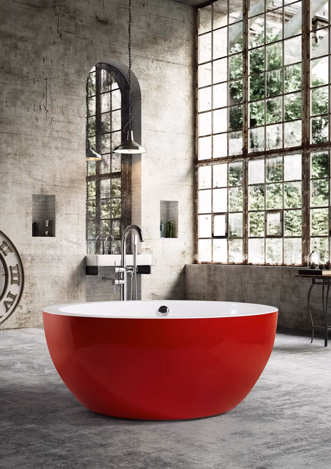 Freistehende Badewanne Wanne Standbadewanne Runder Rot Modern Bad