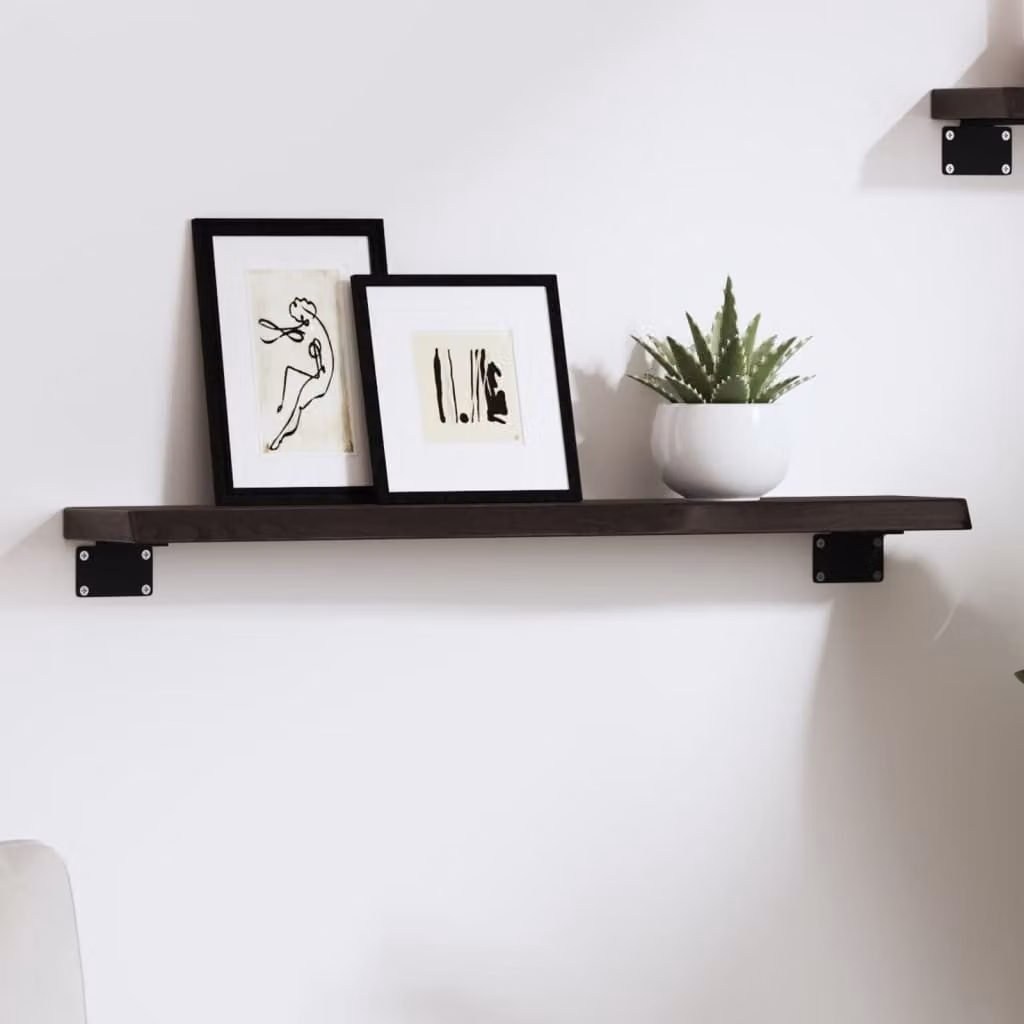 Ripiano da muro vidaXL in rovere massello marrone scuro L 60 cm x P 10 cm x H 2 cm