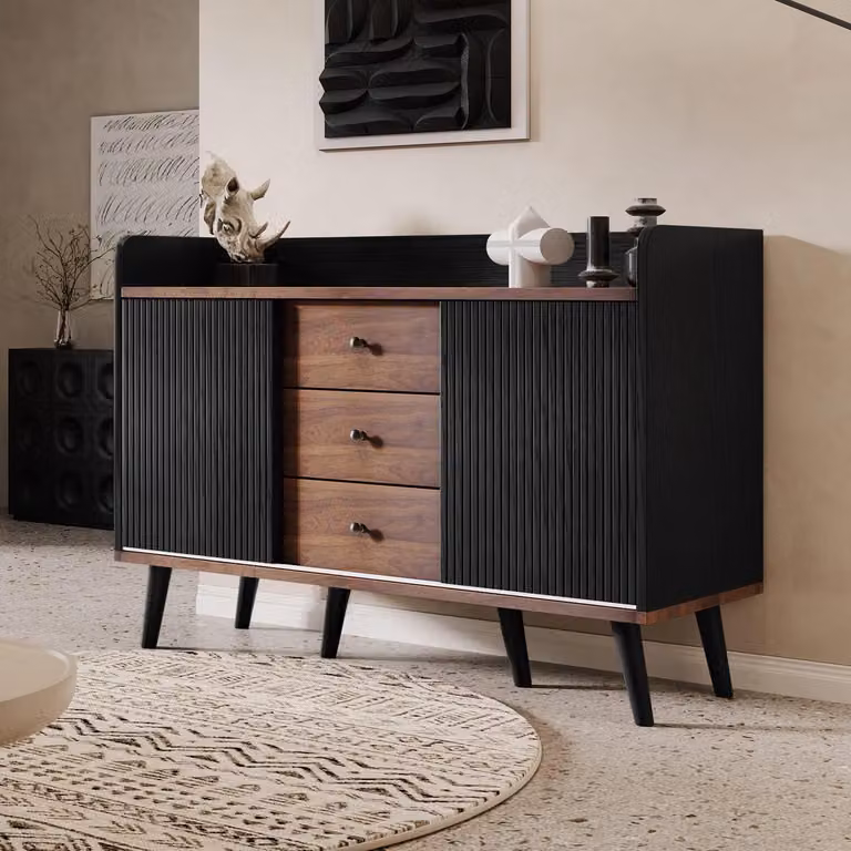 Comodino con ante scorrevoli e 3 cassetti, dimensioni 117,5 x 40 x 80 cm, colore nero