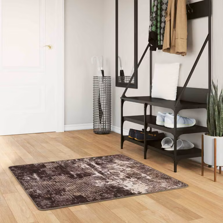 Tappeto Runner vidaXL MARSA Nero, design moderno astratto, lavabile e antiscivolo, L/P: 100 x 100 cm, in poliestere e PVC