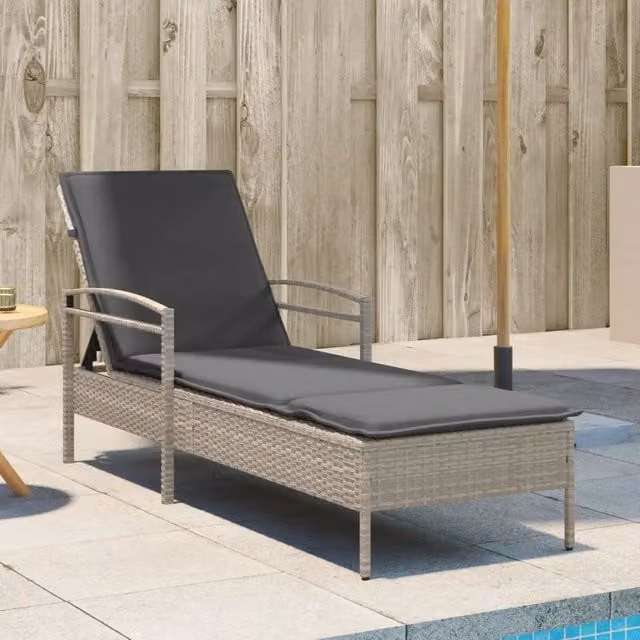 Lettino da giardino vidaXL in polyrattan grigio con cuscino e poggiatesta regolabile L/P/H: 200 x 63 x 81 cm – 1