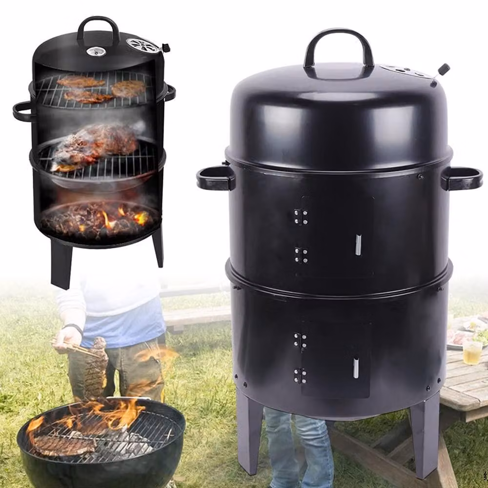 Barbecue a carbone 3-in-1 con termometro, utilizzabile anche come affumicatore