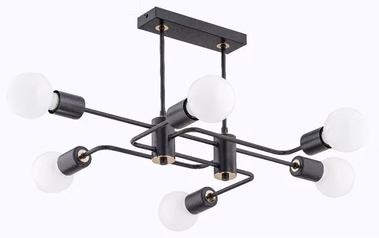 Lampada da soffitto SEBA nero-oro 6xE27x15W in metallo, dimensioni: 35x46x75 cm, IP20, Alfa
