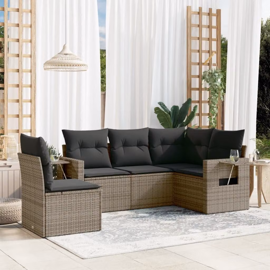 Set Divani da Giardino vidaXL 5 pz in Polyrattan Grigio con Cuscini e Struttura in Metallo