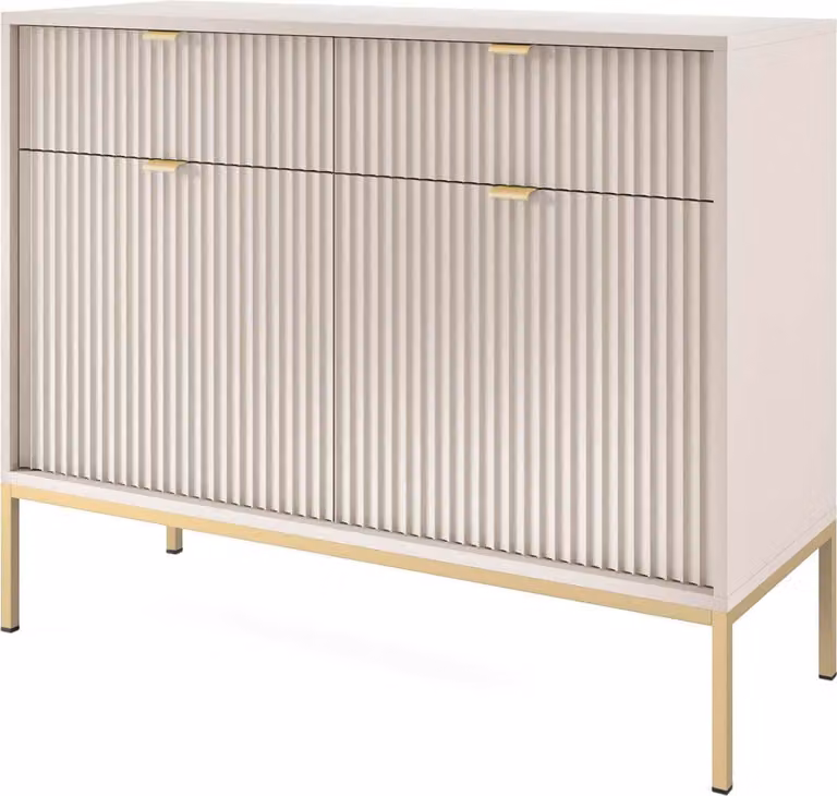FURNLUX Credenza Avon Beige e Oro 104cm / Colore principale: Beige / Dimensioni: 104 x 83 x 39 cm