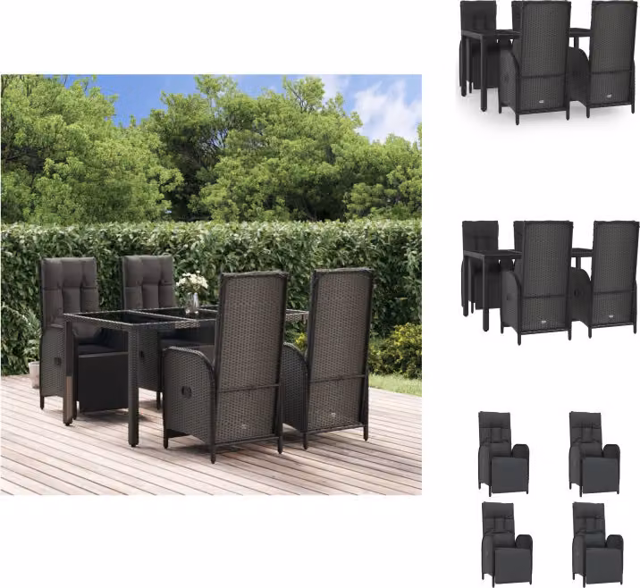 vidaXL Set da pranzo da giardino 5 pezzi con cuscini in poly rattan nero - Set di mobili da giardino
