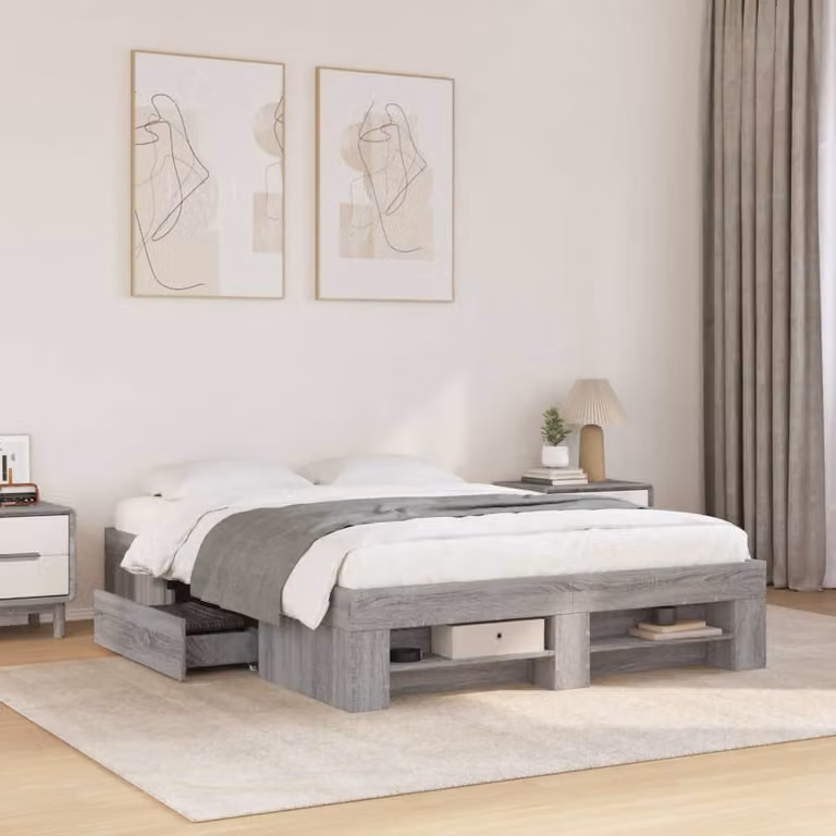 Giroletto vidaXL in legno multistrato grigio con doghe fisse L/P/H: 140 x 200 x 143 cm
