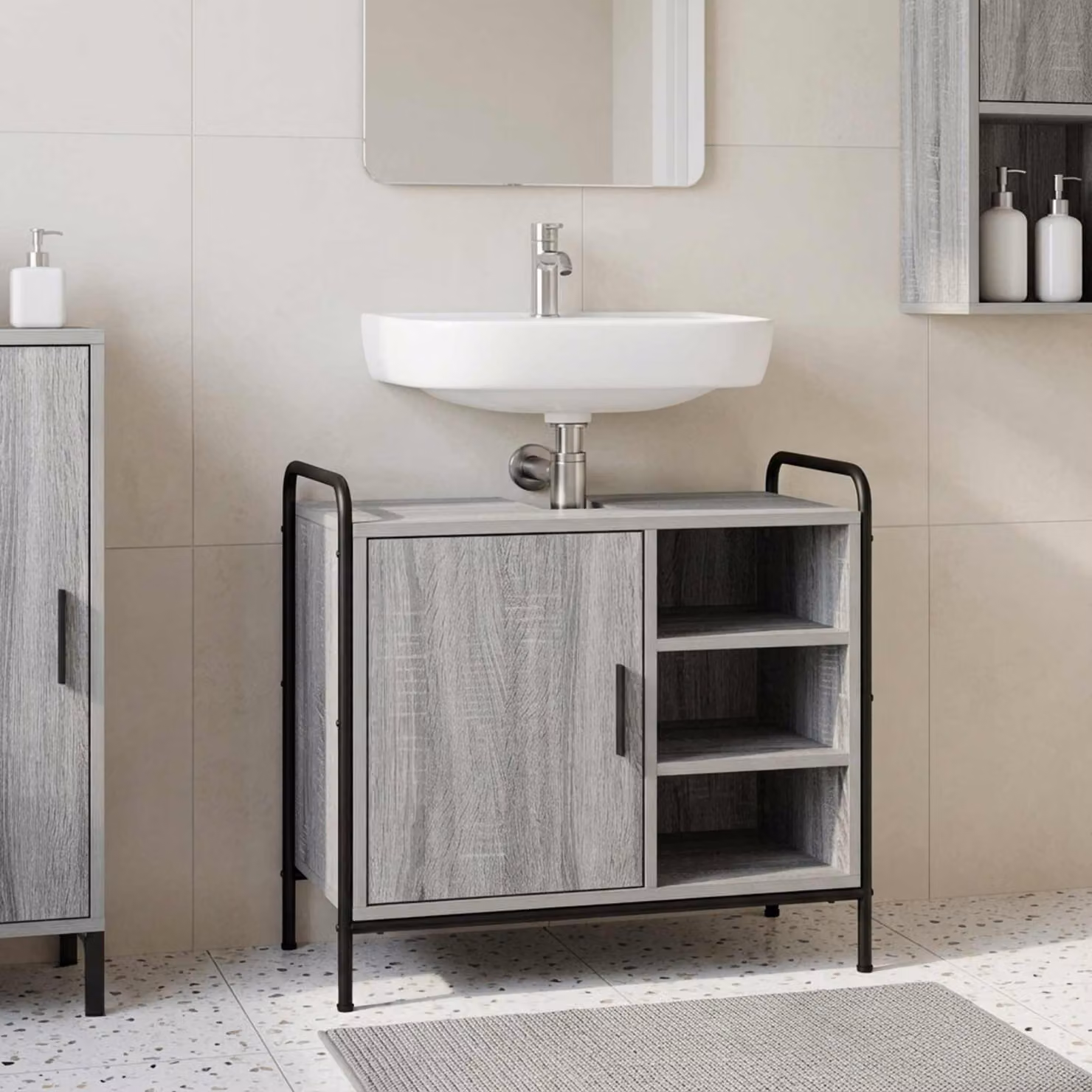 vidaXL Mobile da Bagno Sonoma grigio 65,5 x 34 x 61 cm
