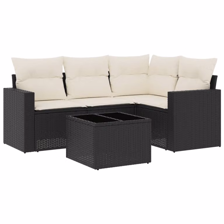 Set Divani da Giardino 5 pz con Cuscini in Polyrattan Nero