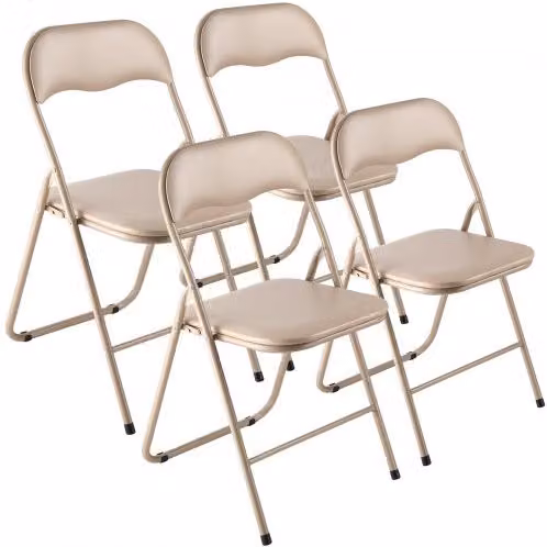 Set di 4 sedie pieghevoli VEVOR in ecopelle con struttura in acciaio verniciato e cuscini imbottiti, sedie impilabili per casa e giardino, colore verde e beige