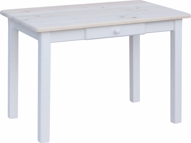 Tavolo bianco con cassetto in legno di pino massiccio con piano non laccato 110 x 80 cm