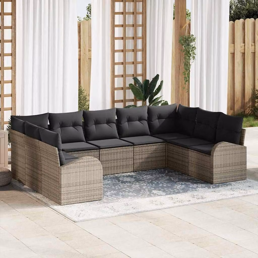 Maison Exclusive - Set Divano da Giardino con cuscino 9 pcs Grigio Poly Rattan