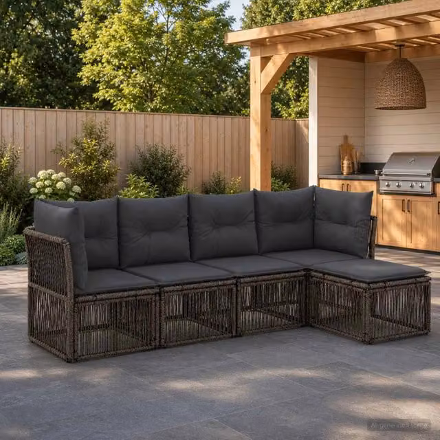 Set Divano da Giardino 5 pz Grigio polyrattan 3434204