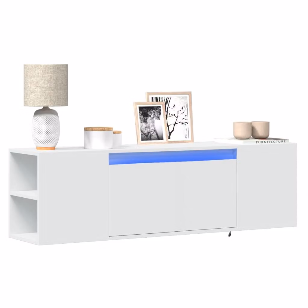 Mobile TV a parete vidaXL con luci LED integrate, bianco lucido, L 135 cm x P 31 cm x H 39,5 cm