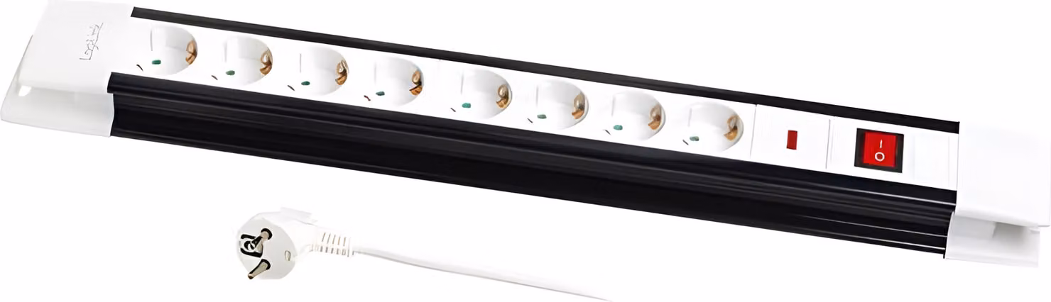 LogiLink LPS207 Striscia di prese LogiLink, 8 vie, con interruttore, bianco/nero