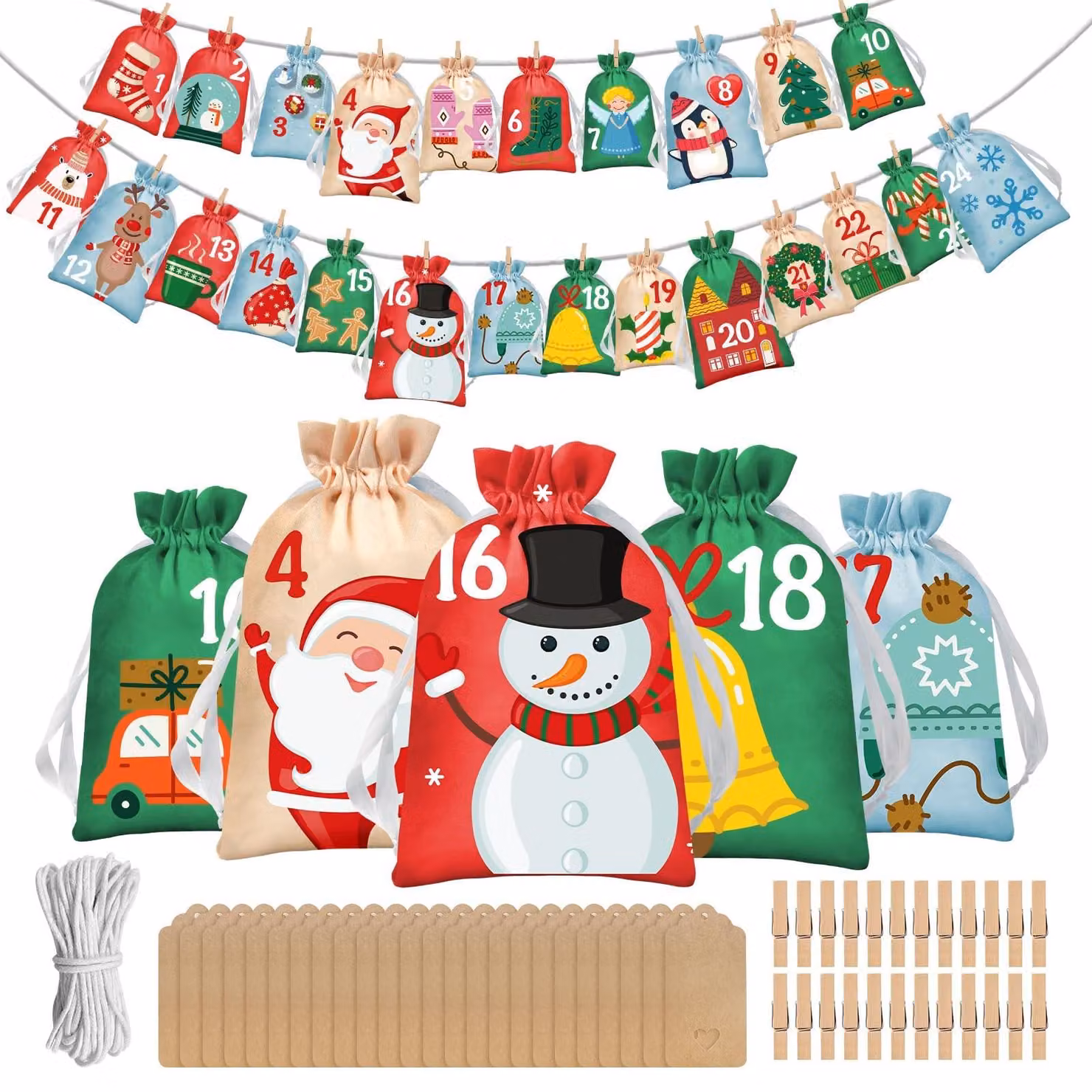 Calendario dell'Avvento fai-da-te con 24 sorprese per decorazioni natalizie