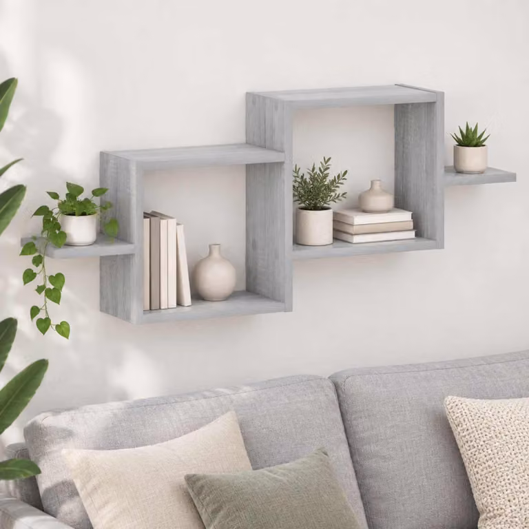 Scaffale da parete vidaXL in legno e MDF, colore grigio, L 95 x P 17 x H 37 cm