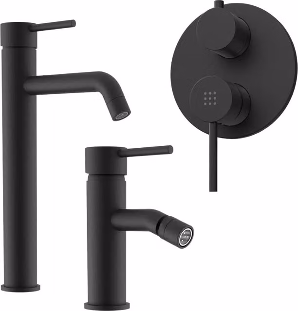 Set miscelatore Parama per lavabo alto, bidet e incasso doccia con deviatore in ottone nero opaco Ava