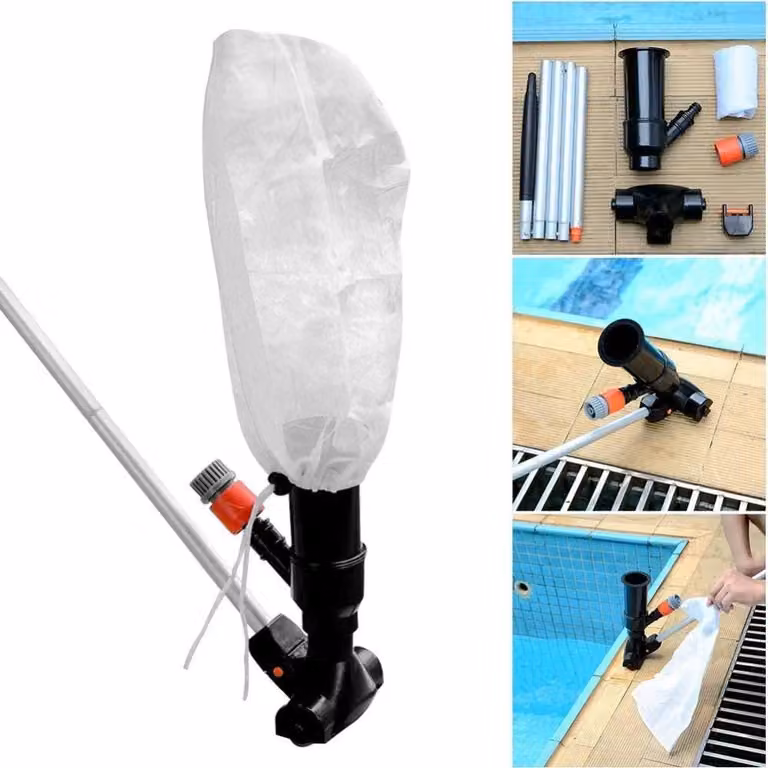 Set per la pulizia della piscina - Spazzola per piscina con manico telescopico regolabile - Impermeabile - Adatta per piscine fuori terra e piscine interrate - Colore: nero