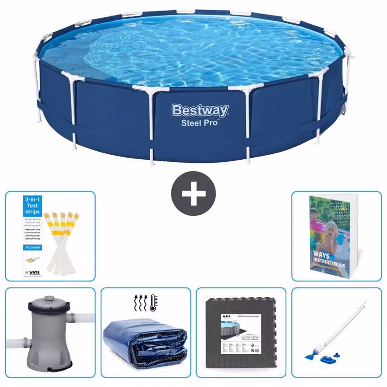 Piscina gonfiabile Bestway Steel Pro, rotonda, dimensioni 396x84 cm, composta da 5 parti, modello S315
