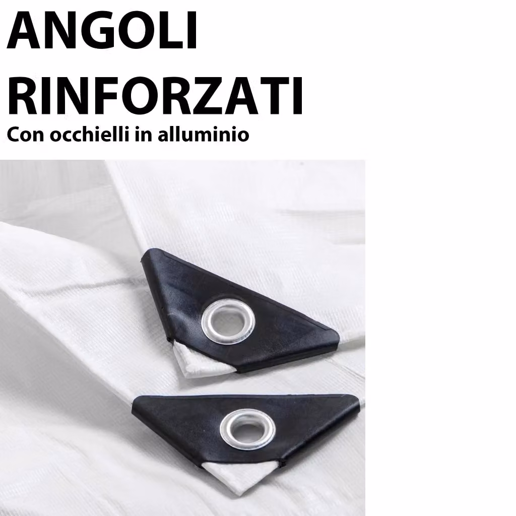 Telo Impermeabile da Esterno Soleilux Bianco in PVC con Occhielli Rinforzati, Resistente ai Raggi UV e agli Strappi, 5mt x 8mt – 2