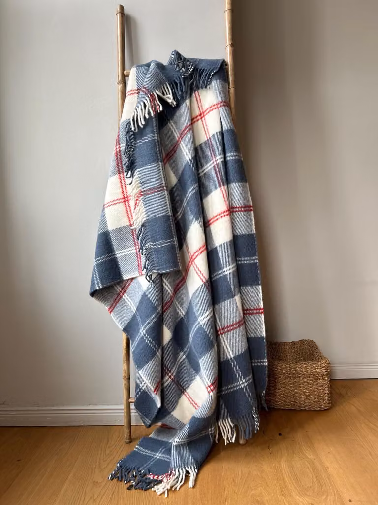 Coperta in lana, 150x205 cm, a quadri, motivo scozzese, color grigio tortora