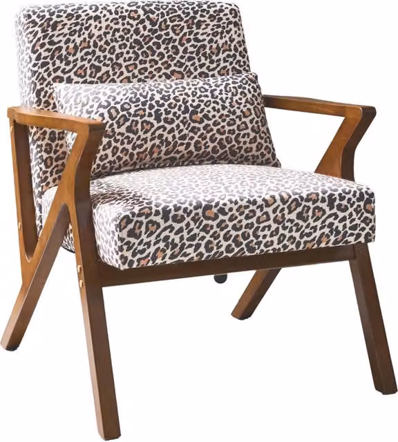Poltrona lounge scandinava Sweeek con stampa animalier leopardata e struttura in legno, multicolore – 1