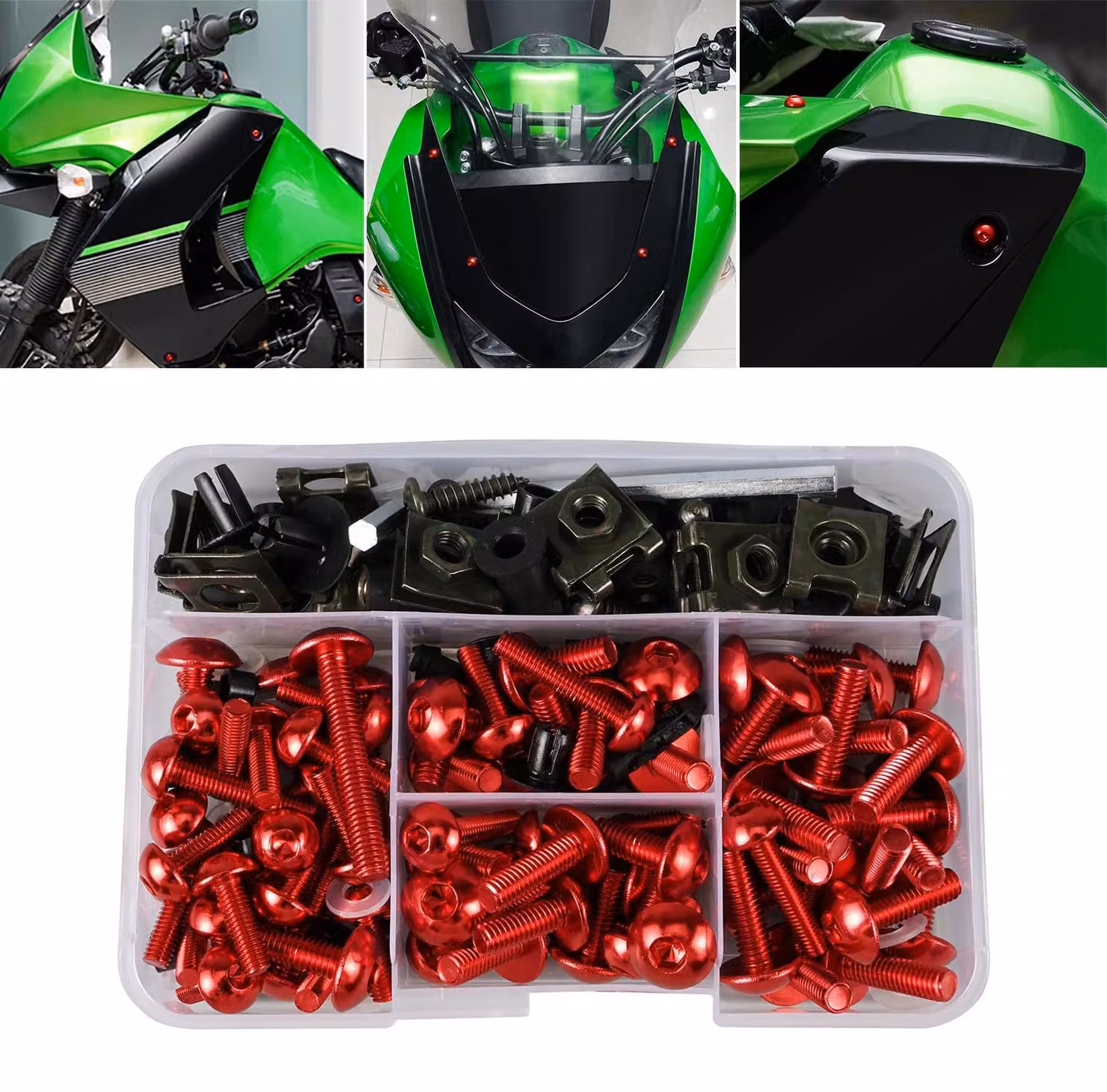 Set di 190 viti per carenatura di motociclette - Bulloni per carenatura - Compatibile con: Honda CBR600RR/900RR/1000RR - Yamaha YZF R1/FJ1200/FZR1000/FZR600R - Colore: Rosso