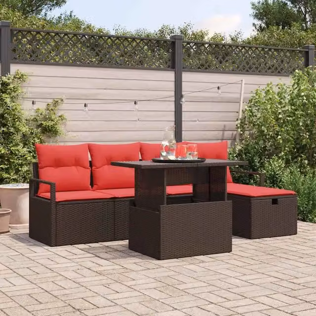 Set Divano da Giardino 6 pz Marrone polyrattan 3359791