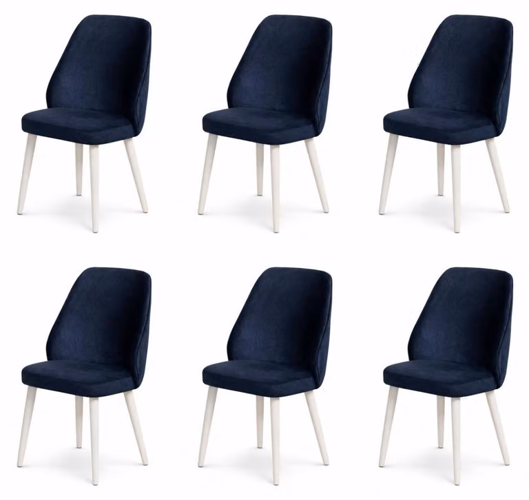 6 sedie, stile moderno, colore blu, nuove, versatili, comode, imbottite in tessuto