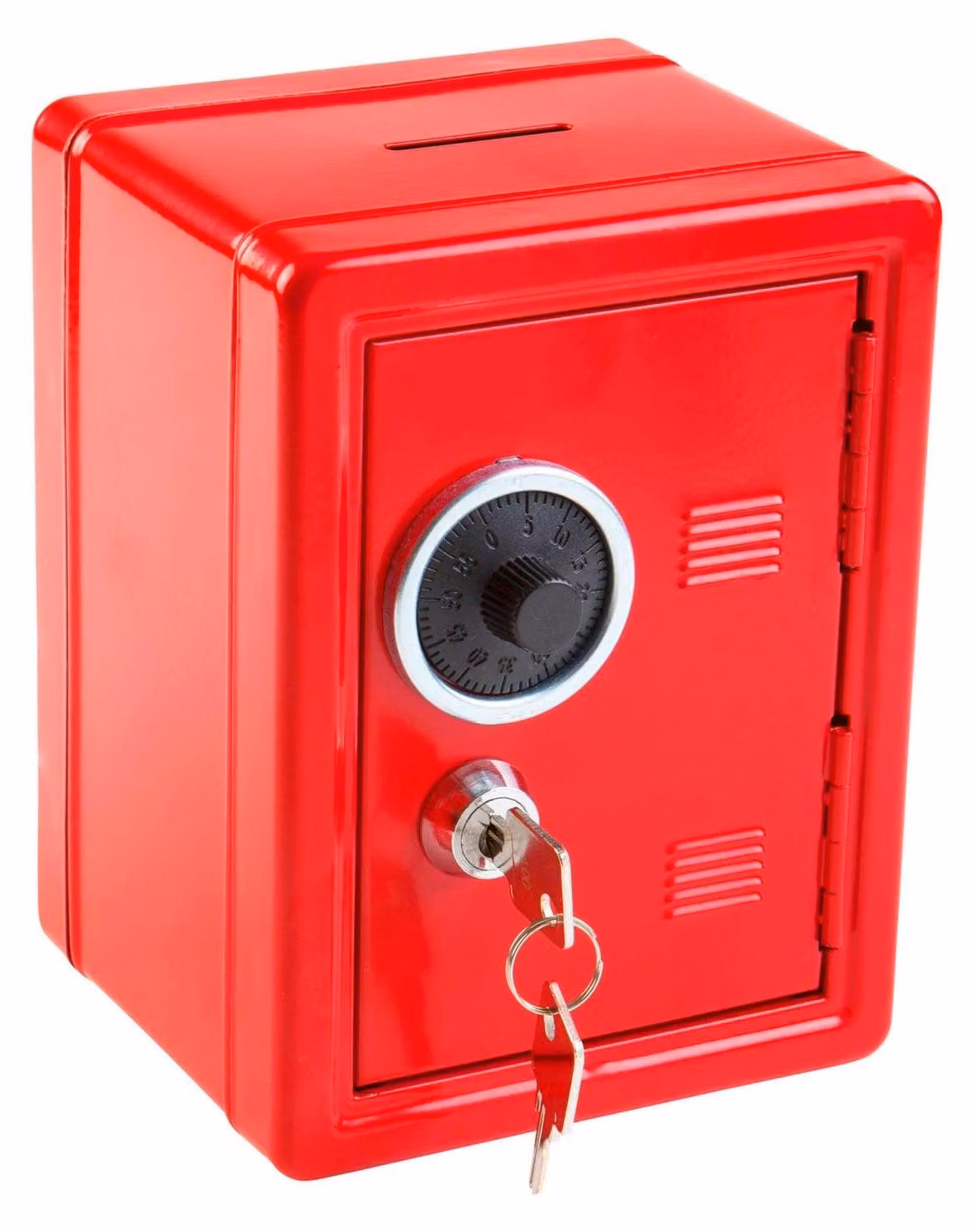 Cassaforte, dimensioni 120 x 100 x 160 mm, colore rosso, con chiave e serratura a combinazione meccanica