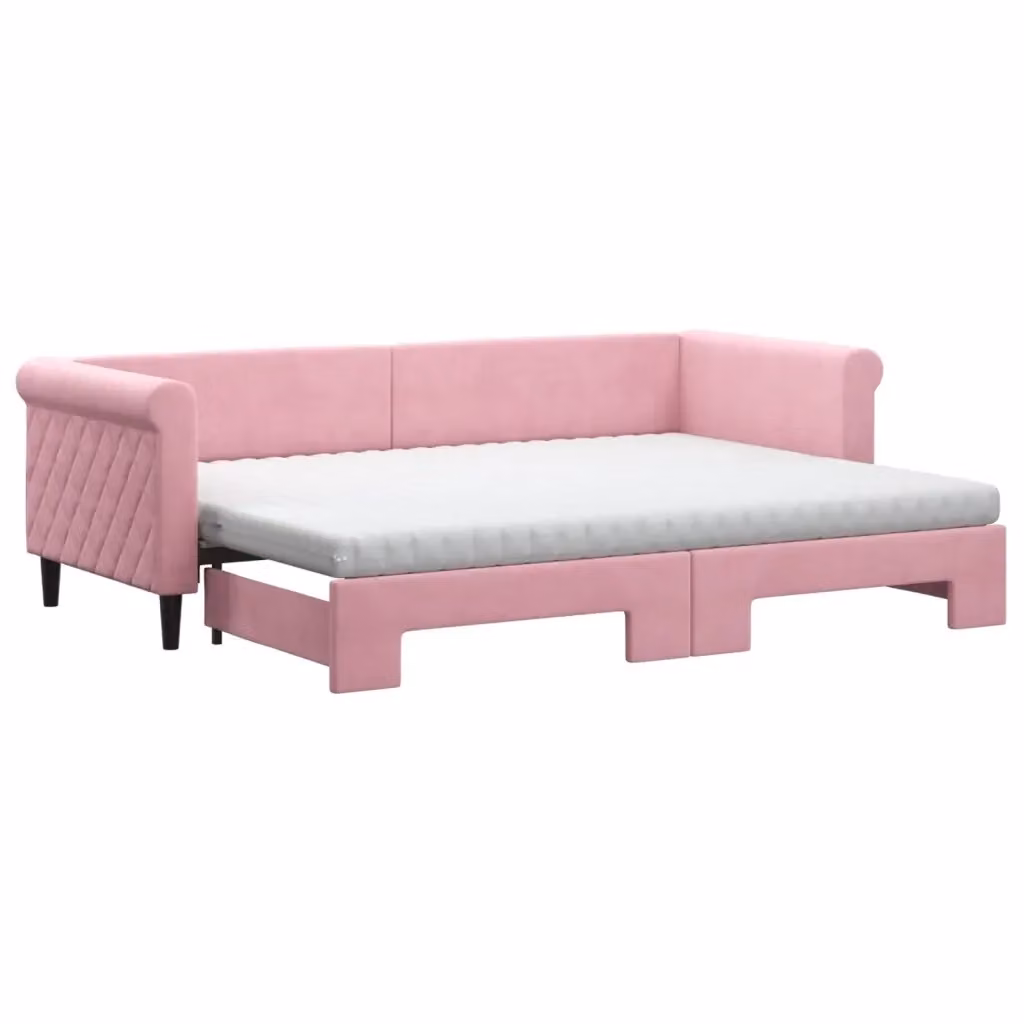 Divano Letto Estraibile vidaXL in Velluto Rosa con Cassetto per Camera da Letto o Soggiorno L/P: 229 x 80 x 68 cm – 2