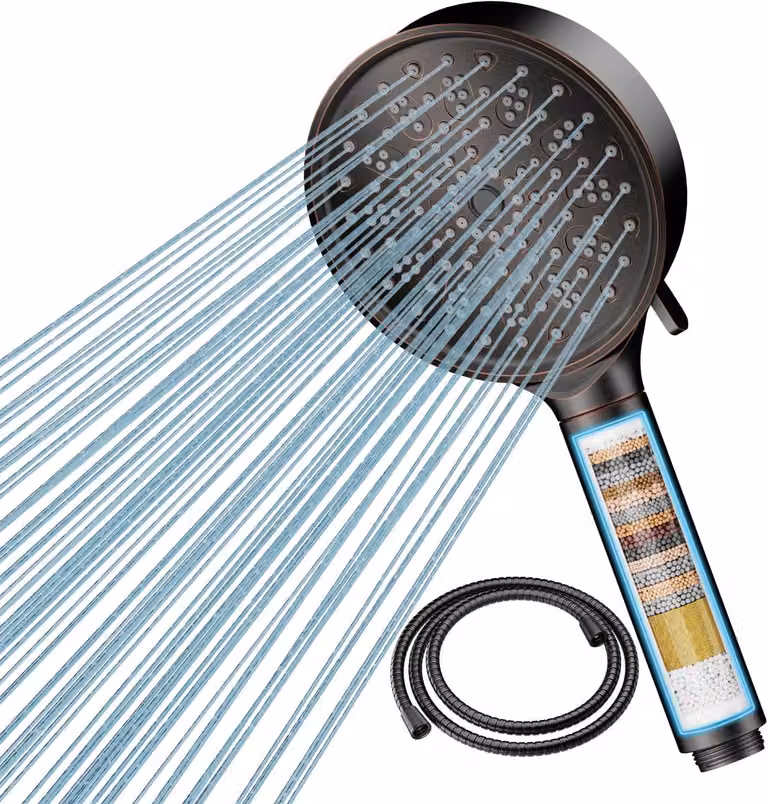 Doccia con flessibile, 6 tipi di getto, bronzo lavorato, filtro per acqua dura, ideale per il bagno
