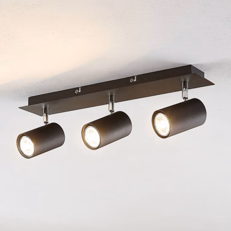 Lindby Faretto da soffitto Joffrey, 49 cm, nero, a 3 luci, GU10 Joffrey Lindby, dimmerabile, Nero, Soggiorno / Sala da pranzo, Metallo, Moderno, Faretto