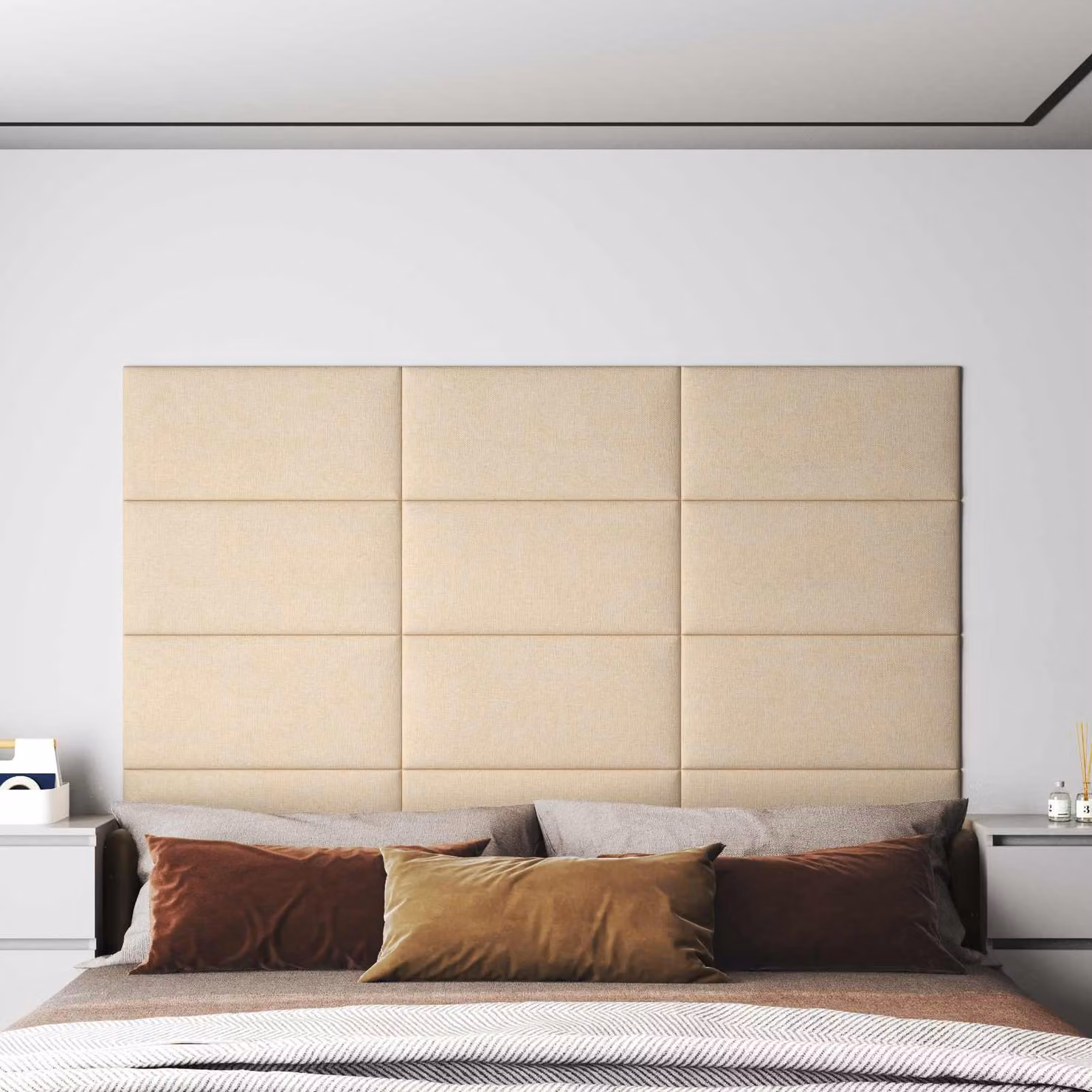 Set di 12 pannelli per testiera da parete vidaXL in tessuto beige, L: 60 cm, H: 30 cm