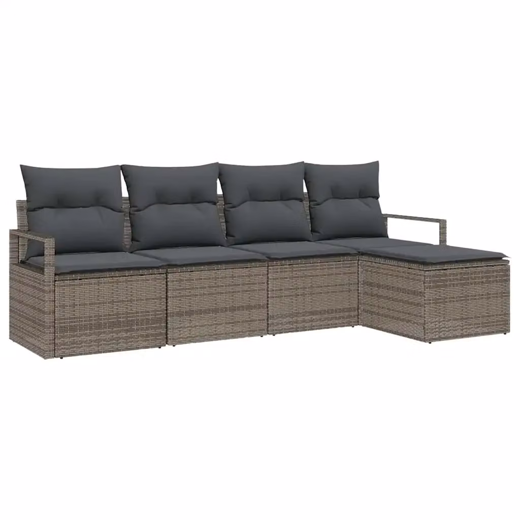 Set di divani da giardino a forma di L vidaXL in polyrattan grigio con pouf e cuscini inclusi – 2