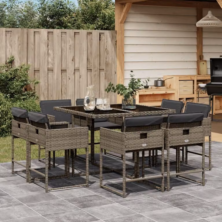 Maison Exclusive - Set da Pranzo da Giardino 9 pz con Cuscini in Polyrattan Grigio