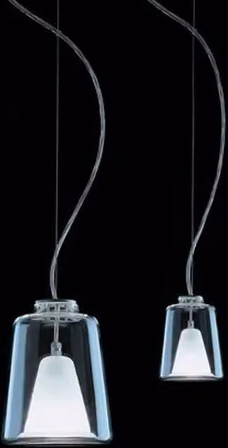 Lampada a sospensione Oluce Lanterna e Lanternina in vetro trasparente e argento con altezza regolabile