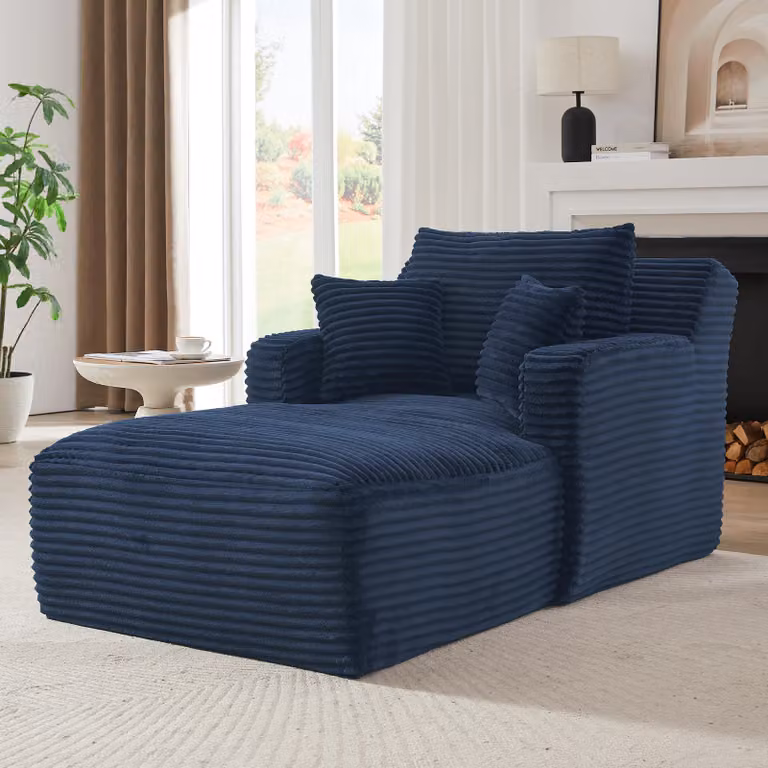 LVHOM Poltrona relax moderna in velluto a coste con cuscini, comodo divano a terra, poltrona reclinabile con portata fino a 150 kg, senza montaggio, 166x100x82 cm, blu