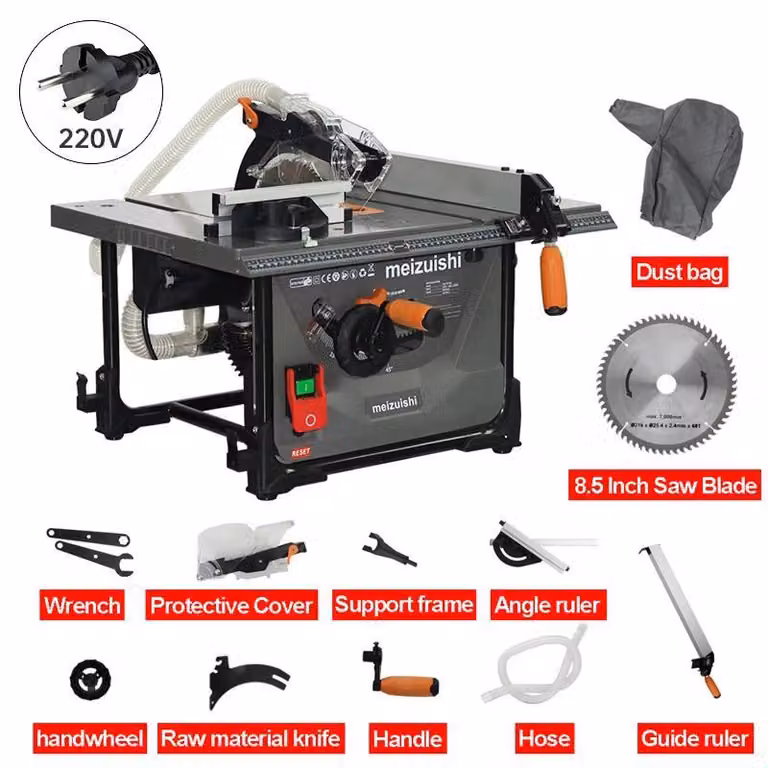 Mini sega circolare da banco per legno - Sega per taglio di pannelli - Motore da 2000 W - Piano di taglio scorrevole - Macchina multifunzione per taglio - 220 V AC