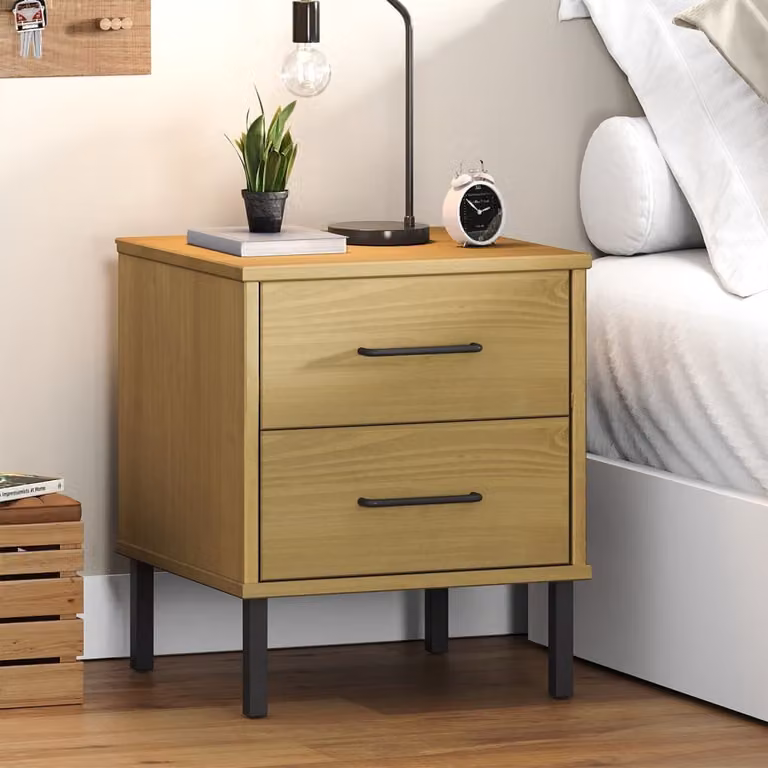 Comodino in legno di pino e metallo stile industrial vidaXL OSLO marrone