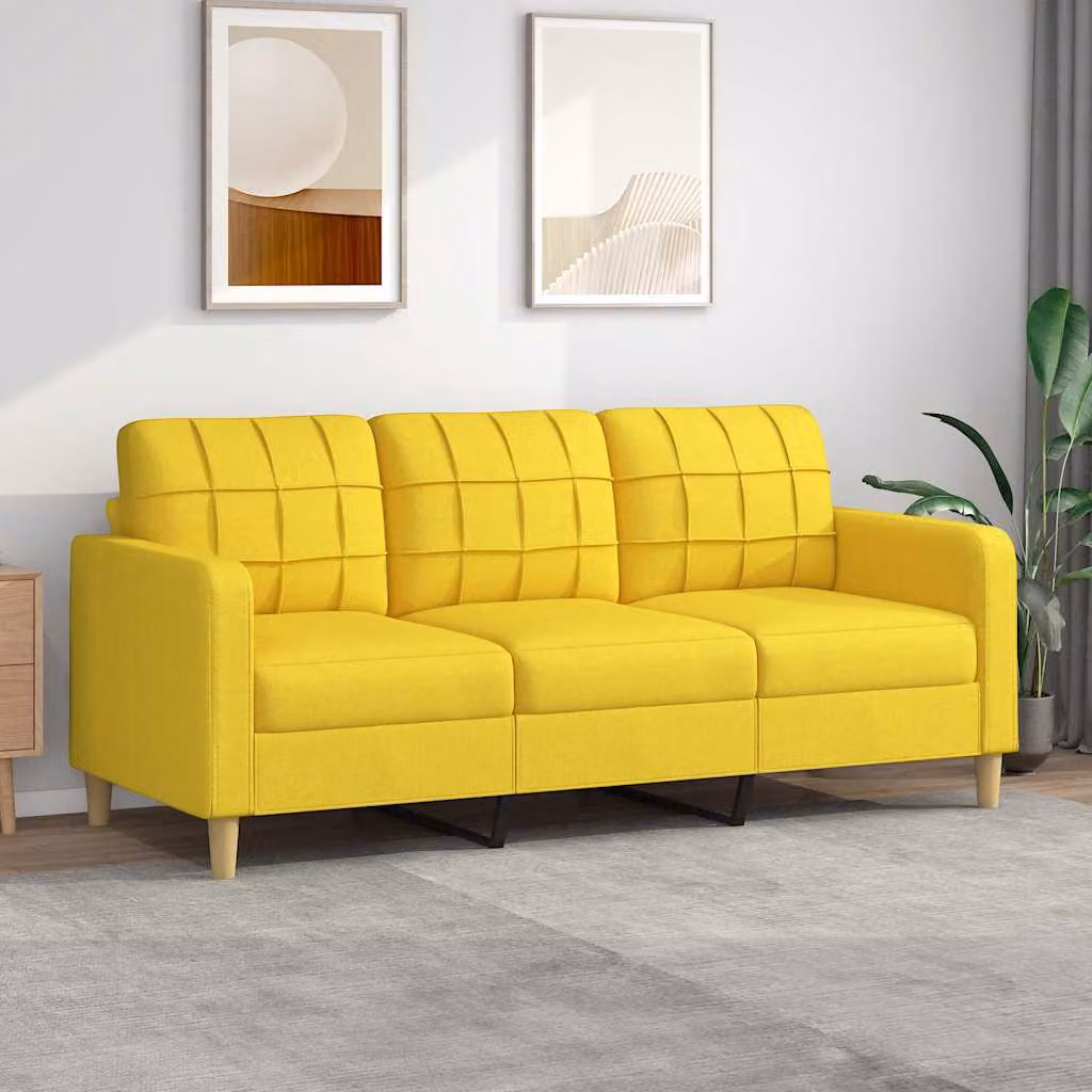 Divano a 3 posti moderno vidaXL in tessuto giallo con struttura in metallo L: 198 cm, P: 80 cm, H: 77 cm