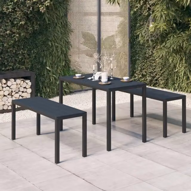 Set da Pranzo da Giardino 3 pz in Acciaio e WPC Nero 317139