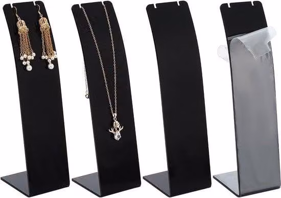 Portacollane a catena nero per collane in acrilico a forma di L, altezza 20 cm, set da 4 pezzi