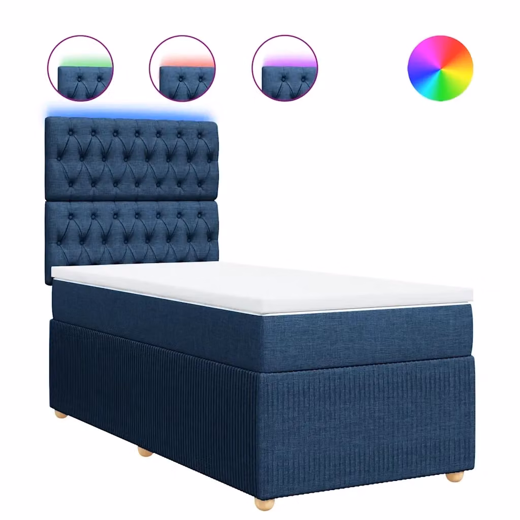 Letto Ibrido Moderno vidaXL con Materasso Blu e Bianco in Tessuto, L/P: 100 x 200 cm – 2