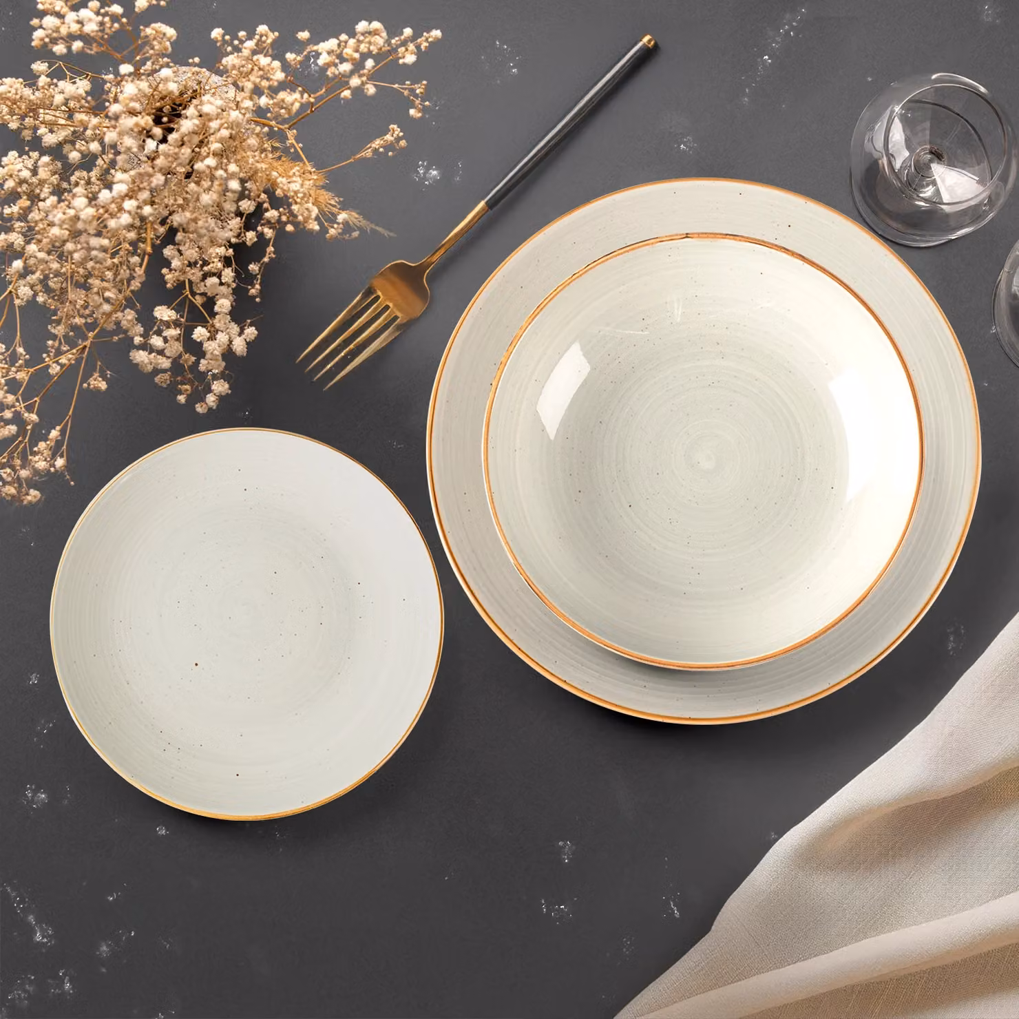 Servizio di piatti Alamos di GUSTO CASA in stoneware, 18 pezzi, colore beige – 2