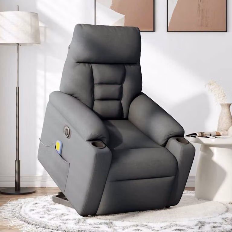 Poltrona Alzapersona Massaggi Elettrica Grigio Scuro Tessuto