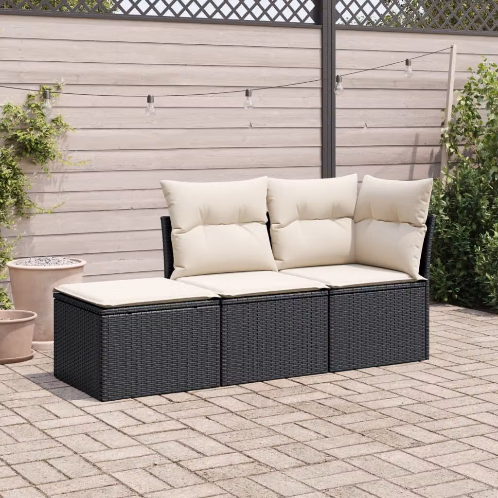 vidaXL Set Divano da Giardino a L con Cuscini, Struttura in Metallo e Polyrattan, Nero e Bianco – 1