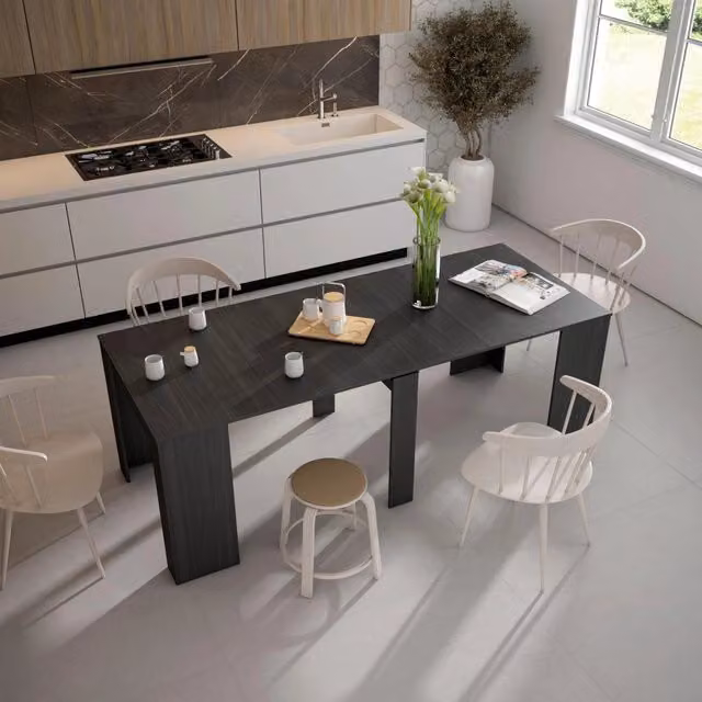 Consolle allungabile, 222x90x77cm, Per 10 persone, Tavolo da pranzo, Nero RF2644